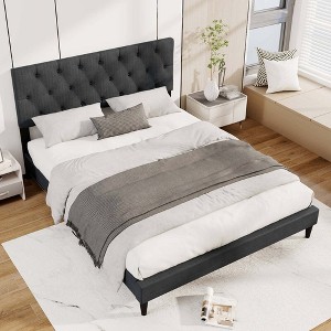 Costway Twin/Full/Queen Size Bed Frame with Button-Tufted Headboard & Wooden Slats Easy Assembly - 1 of 4