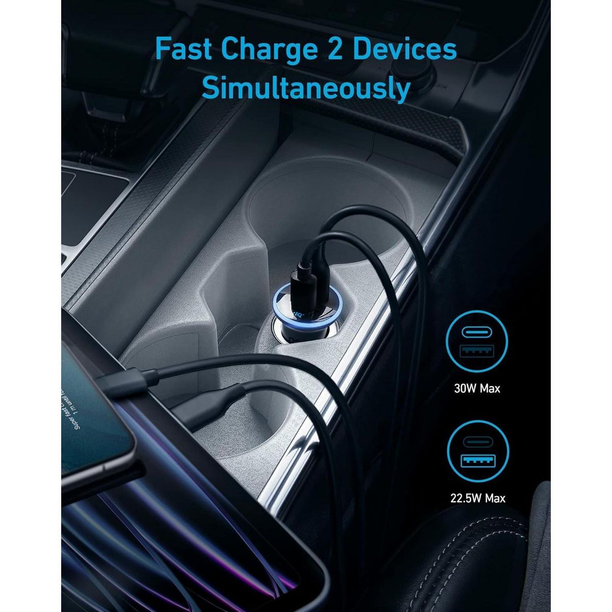 Refurbished Anker 323 52.5W USB C Car Charger, 30W PowerIQ 3.0 Fast Charging, Car Adapter, for iPhone 17/16/15/14/13/12, Galaxy S25/S24, Pixel, More - thumbnail 3