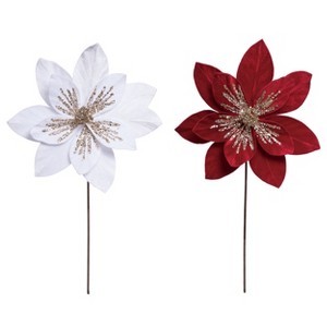 Transpac Large Velvety Poinsettia Pick w/Gold Glitz Set of 2 Christmas Home Decorations - 1 of 1