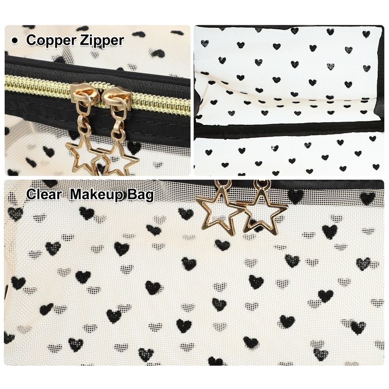 Unique Bargains Travel Portable Makeup Bag Heart-Shaped Dots Zipper Closure Beige 1 Pc, 3 of 7