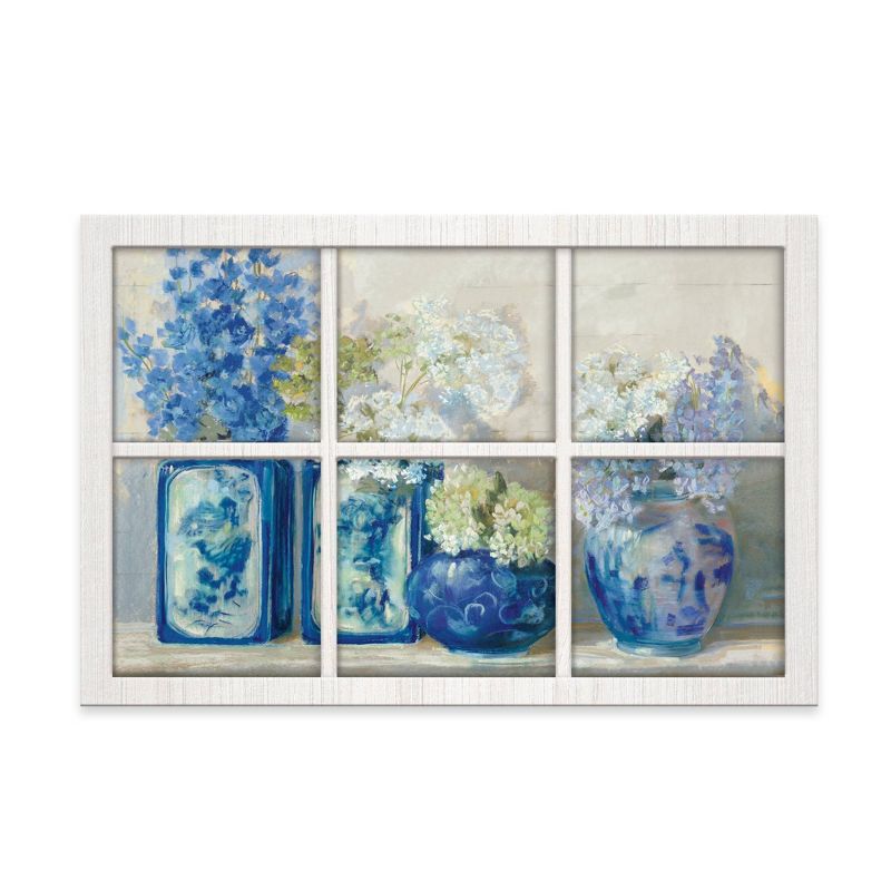 24&#34; x 36&#34; Floral Windowpane Framed Wall Art Blue - New View, 1 of 5