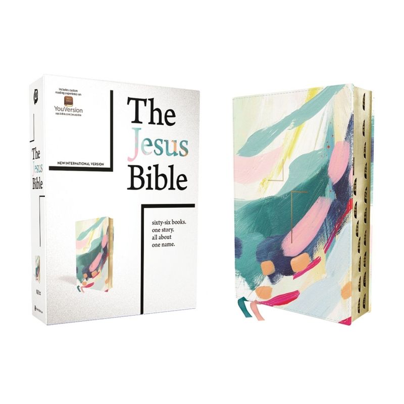 The Jesus Bible Artist Edition, Niv, Leathersoft, Multi-Color/Teal, Thumb Indexed, Comfort Print - by  Zondervan (Leather Bound), 1 of 2