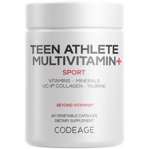 Codeage Teen Athlete Multivitamin+ Sports Supplement - Creatine, Methylated B Vitamins, Taurine, UC-II Collagen, Ferrochel Iron, 60 Capsules - 1 of 4