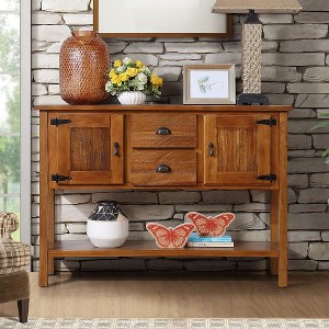 ACEPANO 48 in. W Solid Wood Console Table with 2 Drawers, Cabinets & Bottom Shelf for Living Room & Kitchen-Brown - 1 of 4