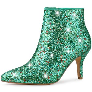 Allegra K Women's Sparkle Pointed Toe Stiletto Heel Ankle Boots - 1 of 4