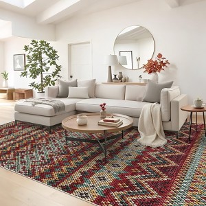 Vintage Rug Washable Rug for Living Room, Soft Non-Shedding Carpet with Non Slip Rubber Backing, Low Pile Thin Printed Mat, Retro Carpet - 1 of 4