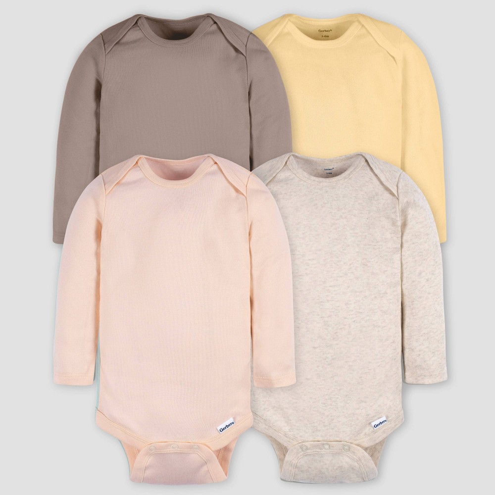 Gerber Baby 4pk Essential Long Sleeve Bodysuit - Pink 0-3M