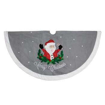 Northlight 48" Gray and White Traditional Happy Santa Christmas Tree Skirt