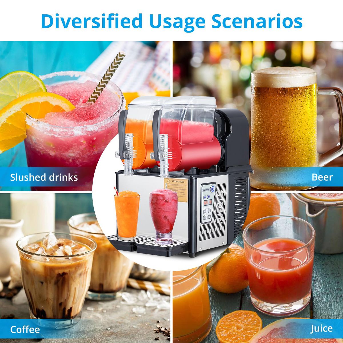 High-Capacity Dual-Tank Frozen Drink Maker, Self-Cleaning Stainless Steel Slushie Machine for Cafes Bars Restaurants - thumbnail 9