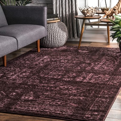 Elegant Vintage Burgundy Synthetic 7'6" x 9'6" Area Rug