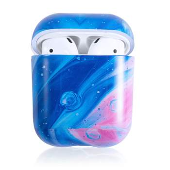 Insten Case Compatible with AirPods 1 & 2 - Glossy Marble Pattern Skin Cover, Space Blue Pink