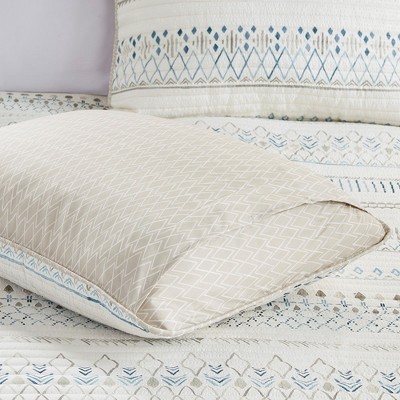 Blue and Taupe Reversible Microfiber Full Quilt Set
