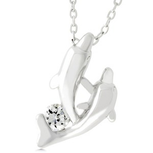 Slickblue Dual Dolphin Pendant for Women, Rhodium Plated, 16-Inch Chain + 2-Inch Extender, 0.25 Ct Cubic Zirconia - 1 of 3