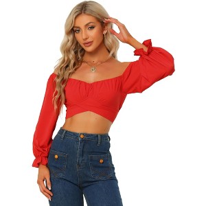 Allegra K Women's Summer Sweetheart Neckline Back Tie Knot Crop Top - 1 of 4