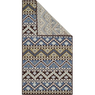 Blue and Cream Synthetic Stain-Resistant Indoor/Outdoor Rug