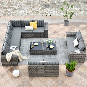 Marlton 12pc Wicker Outdoor Patio Furniture Set Conversation Sofa Sectional with Cushions - 1 of 4