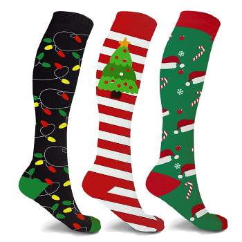 Copper Zone Fun Holiday Cheer Knee High Compression Socks - Great Stockin Stuffers - 3 Pair Pack