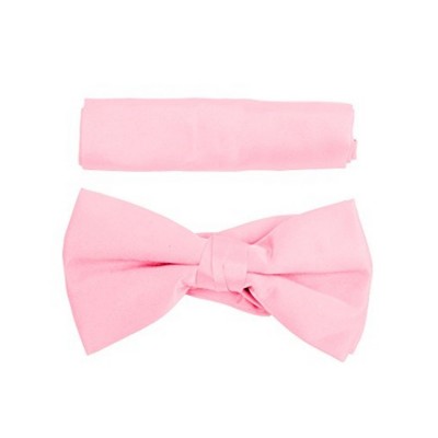 New Men's Solid Pre Tied Bow Tie and Hanky Set