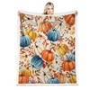 Itopfox Fall Pumpkins Throw Blanket, Soft Warm Fleece Blanket with Autumn Orange White Blue Pumpkins Leaves and Berries for Living Room Couch Bed - 4 of 4