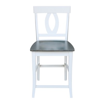 White and Heather Gray Wood Counter Height Stool with Splat Back