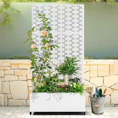 TUYOHW Metal Planter Box with Trellis, Metal Raised Garden Bed with Trellis, Garden Box for Climbing Plants, Flower