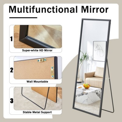 Elegant Solid Wood Full-Length Mirror: Dressing, Bedroom, Decorative, Retail, Floor and Wall Mount