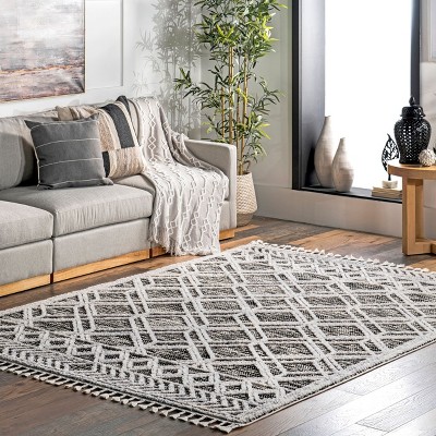 Grey Moroccan Lattice Tassel Runner Rug 2' x 6'