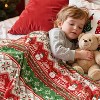 Lomsoe Flannel Blanket Green and Red Stripe, with Xmas Tree, Snowman, Snowflake, Elk and Xmas House, Christmas Throw Blanket for Couch, Sofa, Bed - 4 of 4