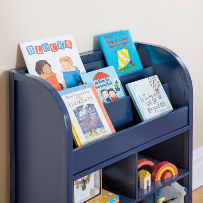Navy Wooden Kids' Book and Toy Storage with Bins