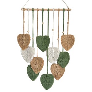 Aoibox Macrame Wall Hanging Nursery Decor Leaves Woven Tapestry Feather Handmade Yarn Tassels Boho Wall Decor Leaves Art Decorations - 1 of 4