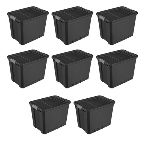 Sterilite 50 Gal Rugged Industrial Stackable Storage Tote w/ Lid, Black, 6 Pack