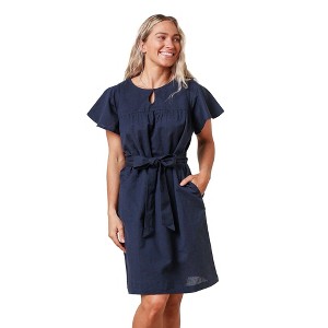Hope & Henry Women's Bell Sleeve Linen Keyhole Dress - 1 of 4