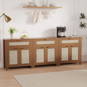 Sideboard Buffet Cabinet, Wooden Credenza Storage Cabinet with Adjustable Shelves, Drawers and Rattan Doors, Accent Buffet Console Table - 1 of 4
