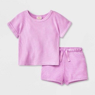 Image of Baby Girls' Solid Top & Bottom Set - Cat & Jack™ Purple 6-9M
