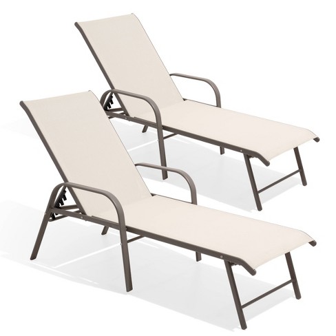 2pk Outdoor Aluminum Chaise Lounge Chairs with Armrests - Light Brown - Crestlive Products - image 1 of 4