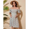 Women's Fashion Maternity Dress Floral Short Sleeves Square Neck Dress Smocked Midi Dress for Babyshower Photography - 3 of 4