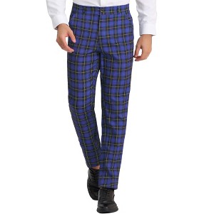 INSPIRE CHIC Men's Casual Flat Front Stretch Business Plaid Pattern Pants - 1 of 4