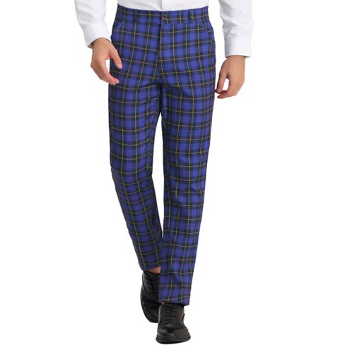 Lars Amadeus Men's Casual Flat Front Stretch Business Plaid Pattern Pants  Purple Navy 32 : Target