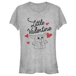 Juniors Womens Star Wars The Mandalorian The Child Little Valentine T-Shirt - 1 of 3