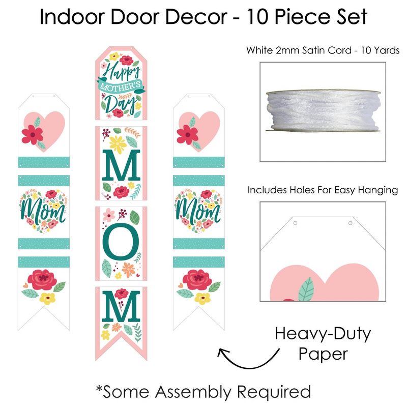 Big Dot of Happiness Colorful Floral Happy Mother's Day - Hanging Vertical Paper Door Banners - We Love Mom Party Wall Decor Kit - Indoor Door Decor, 5 of 8