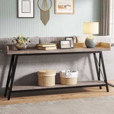 Hommoo Industrial Console Table, 2-Tier Narrow Sofa Table