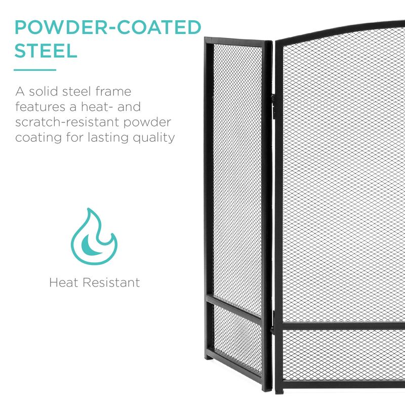 Best Choice Products 47.5x27.25in 3-Panel Steel Mesh Fireplace Screen, Spark Guard w/ Rustic Worn Finish, 6 of 10