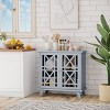 HOMCOM Wood Accent Sideboard Buffet Serveing Storage Cabinet with Fretwork Doors and Elevated Base, Gray - 2 of 4