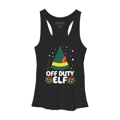Women's Design By Humans Off Duty Elf Christmas By Thingsandthings Racerback Tank Top