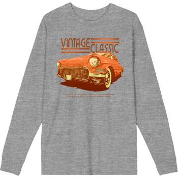 Car Fanatic Orange Vintage Car Crew Neck Long Sleeve Heather Gray Adult Tee