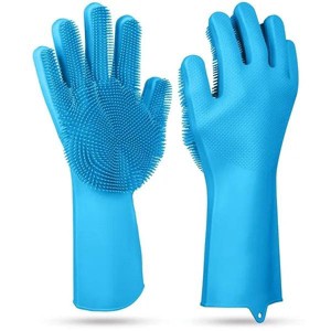 Racxily 1 Pair Magic Silicone Brush Dishwashing Gloves Cleaning Sponge Pet Scrubber Heat Resistant Wash Gloves - 1 of 4
