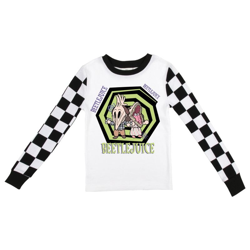 Beetlejuice Character Group with Black and White Checker Pattern Youth Long Sleeve Pajama Set, 2 of 5