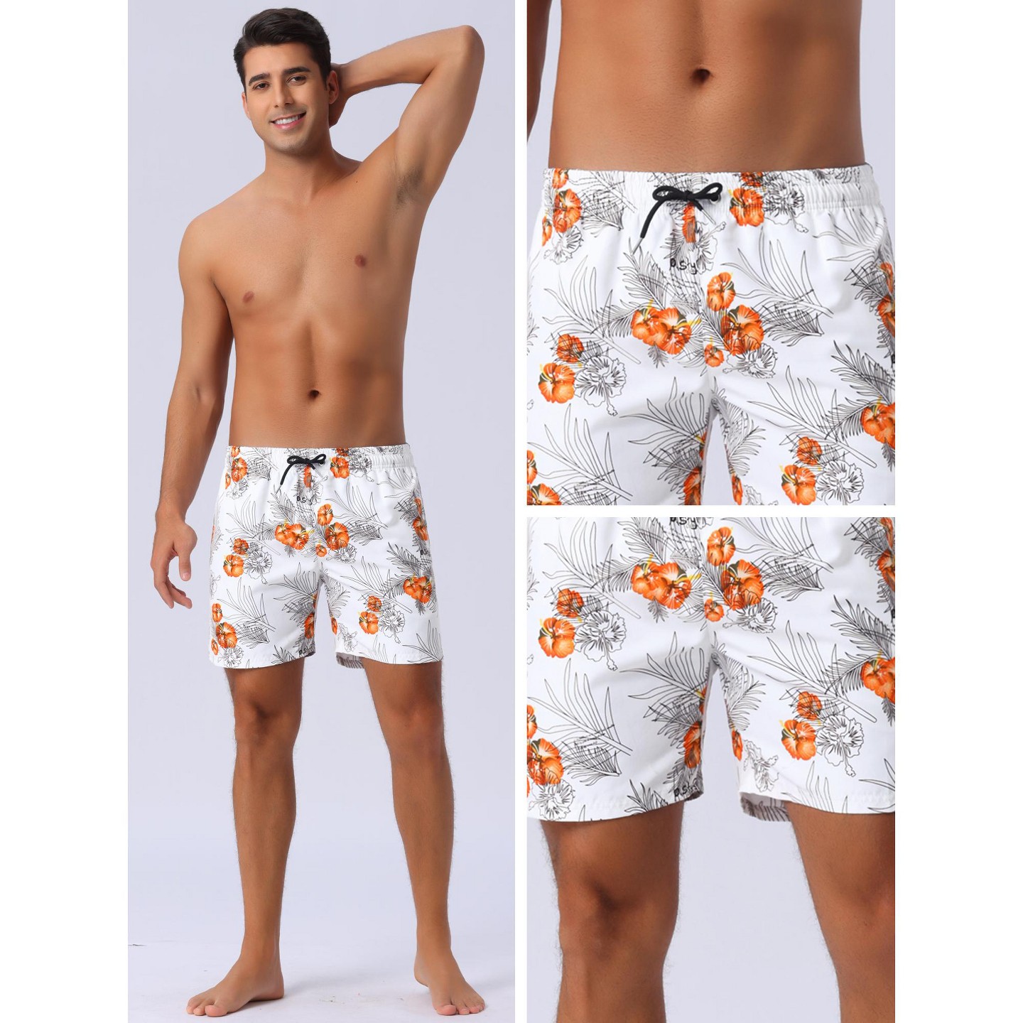 Мужские шорты INSPIRE CHIC Summer Hawaiian Pattern Drawstring Elastic Waist Mesh Lining Board Shorts White 28, цвет: Белый — фото 4