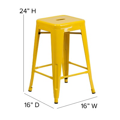 24" Backless Yellow Metal Indoor-Outdoor Counter Stool
