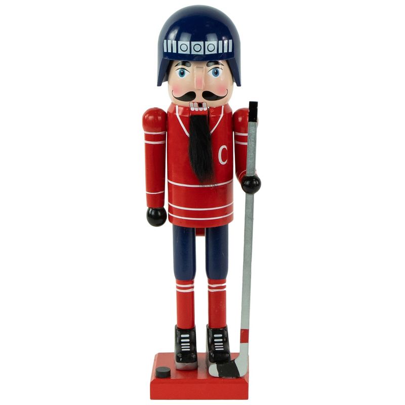 Northlight 14" Blue and Red Wooden Christmas Ice Hockey Player Nutcracker, 1 of 6